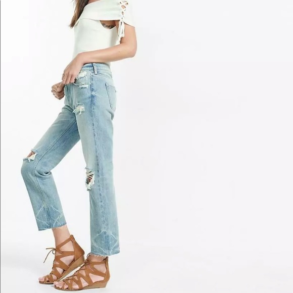 Express Distressed Raw Hem Straight Jeans - Picture 3 of 3